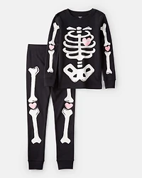 Kid 2-Piece Glow in The Dark Skeleton 100% Snug Fit Cotton Pajamas - Black