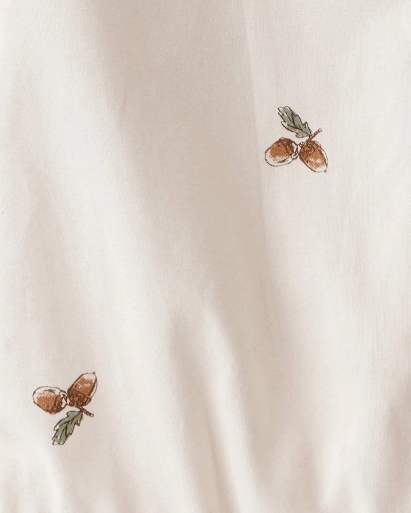 Baby Boy Poplin Acorn Print Long-Sleeve Bodysuit - Khaki