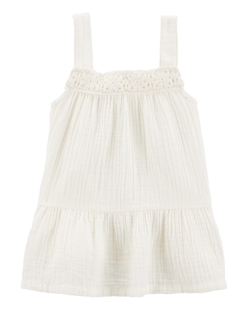 Toddler Gauze Crotchet Knit Tank - Ivory