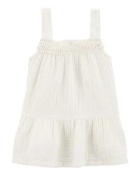 Toddler Gauze Crotchet Knit Tank - Ivory