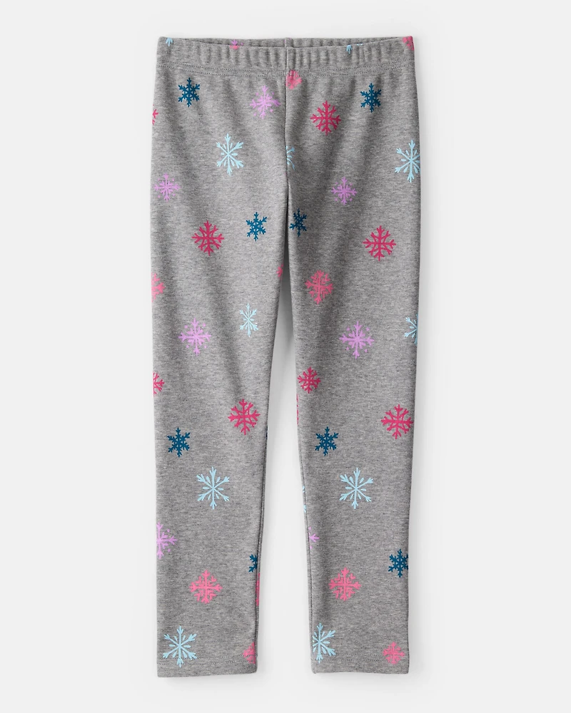 Girls Snowflake Pull-On Stretch Cozy Leggings - Grey