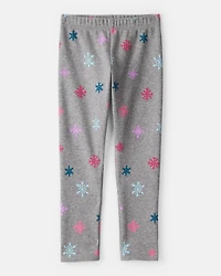 Girls Snowflake Pull-On Stretch Cozy Leggings - Grey