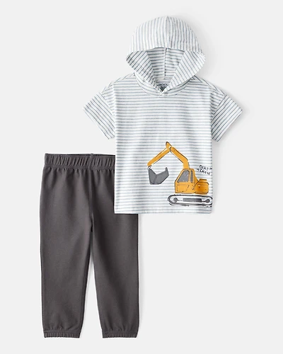 Toddler 2-Piece Construction Striped Hooded Tee & Jogger Set