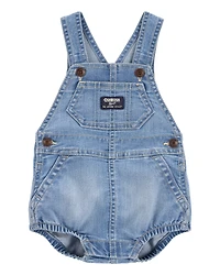 Baby Neutral Denim Bubble Romper - Blue