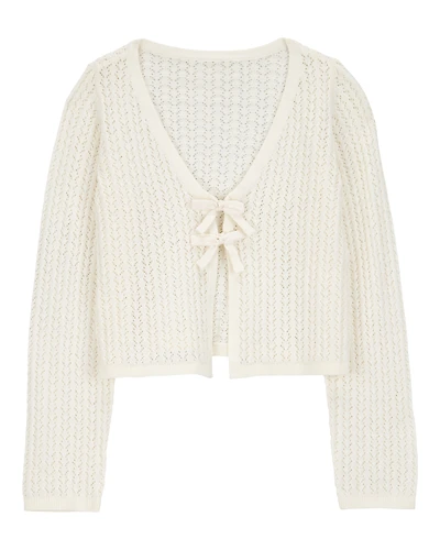 Kid Tie Cardigan Top - White