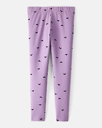 Kid Cotton Halloween Bat Stretch Leggings - Purple