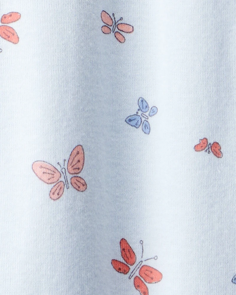 Toddler Girl Butterfly 100% Cotton Snug Fit Footie 1-Piece Pajamas - Blue