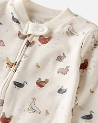 Baby Organic Cotton Sleep & Play Pajamas Farm Friends Print