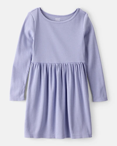 Girls Long Sleeve Cotton Dress - Purple