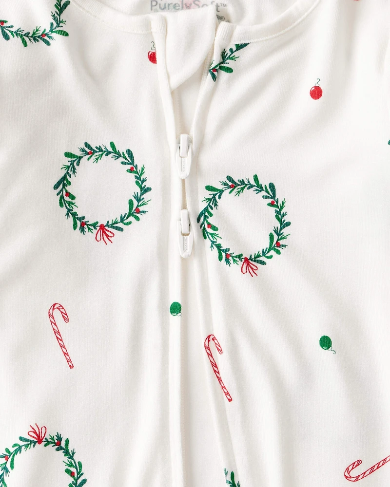 Baby Wreath Print PurelySoft Long-Sleeve Sleep & Play Pajamas - Ivory