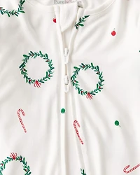 Baby Wreath Print PurelySoft Long-Sleeve Sleep & Play Pajamas - Ivory