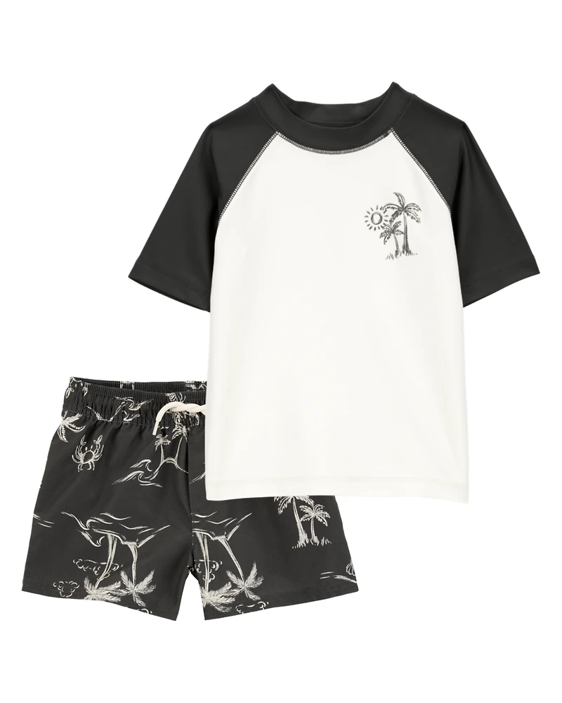 Toddler 2-Piece Palm Tree Rashguard & Trunks Set