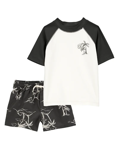 Toddler 2-Piece Palm Tree Rashguard & Trunks Set