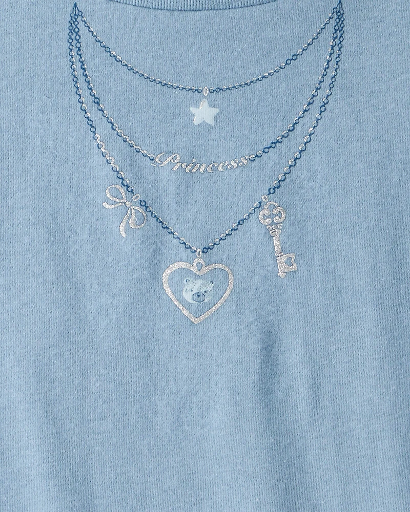 Girls Charm Necklace Short-Sleeve Graphic Tee - Blue