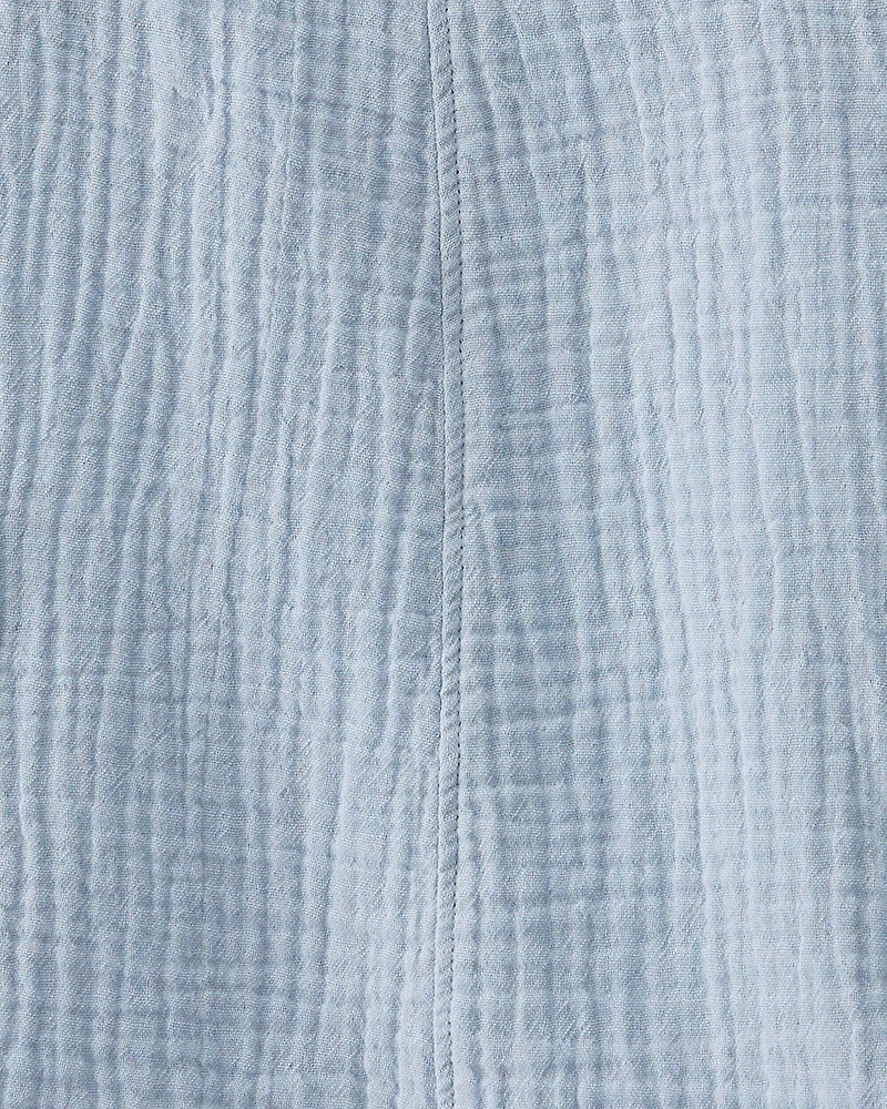 Toddler Organic Cotton Gauze Shortalls Seal Blue