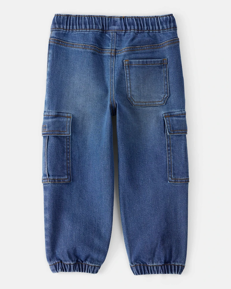 Toddler Boy Denim Cargo Joggers - Dark Wash