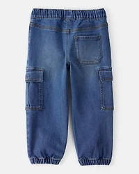 Toddler Boy Denim Cargo Joggers - Dark Wash