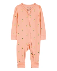 Baby Girl Pineapple Print 2-Way Zip PurelySoft Convertible Foot Sleep & Play Pajamas - Coral