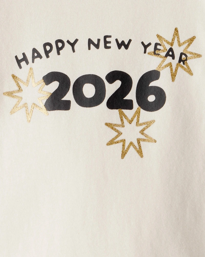 Baby New Year's Long-Sleeve Graphic Bodysuit - Cream