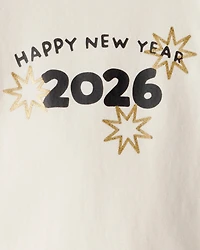 Baby New Year's Long-Sleeve Graphic Bodysuit - Cream