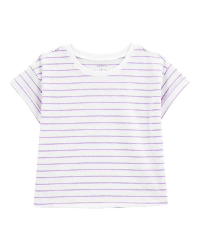 Kid Striped Short-Sleeve Fashion Top - Purple