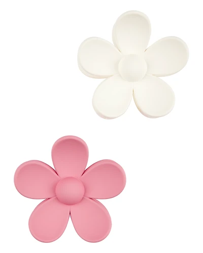 Girls 2-Pack Floral Hair Clips - White/Pink
