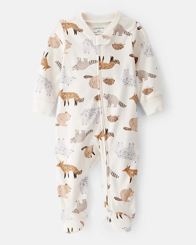 Baby Boy Fox Print 100% Cotton Long-Sleeve Sleep & Play - Ivory