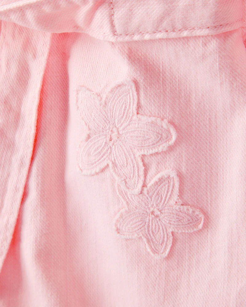 Toddler Girl Embroidered Cotton Long-Sleeve Dress - Pink