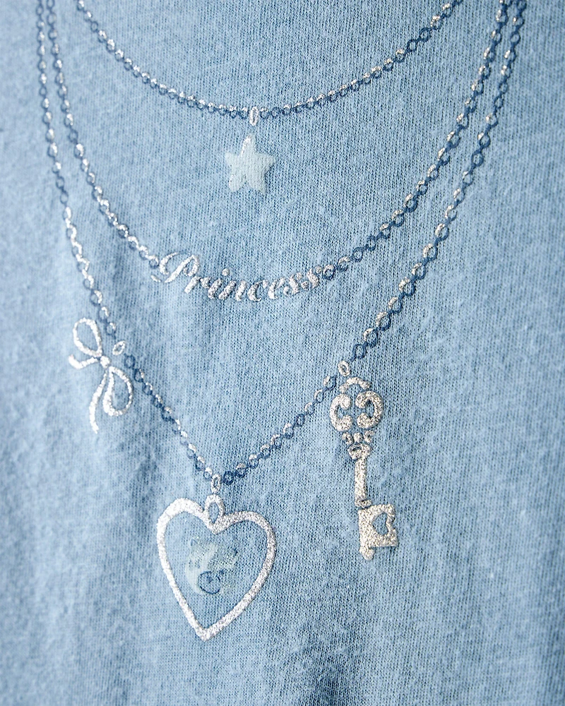 Girls Charm Necklace Short-Sleeve Graphic Tee - Blue