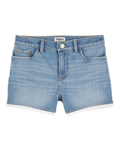 Kid Eyelet Hem Iconic Denim Short - Brit Wash