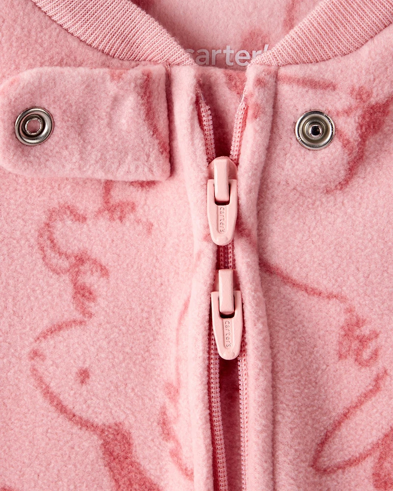 Baby Girl Bunny Print Fleece Long-Sleeve Loose Fit Sleep & Play Pajamas - Pink