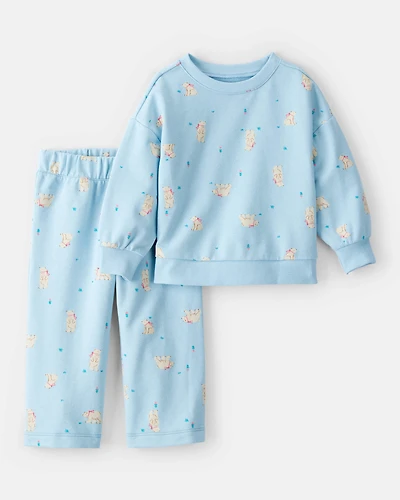 Baby Girl Polar Bear French Terry Pullover & Pant Set - Blue