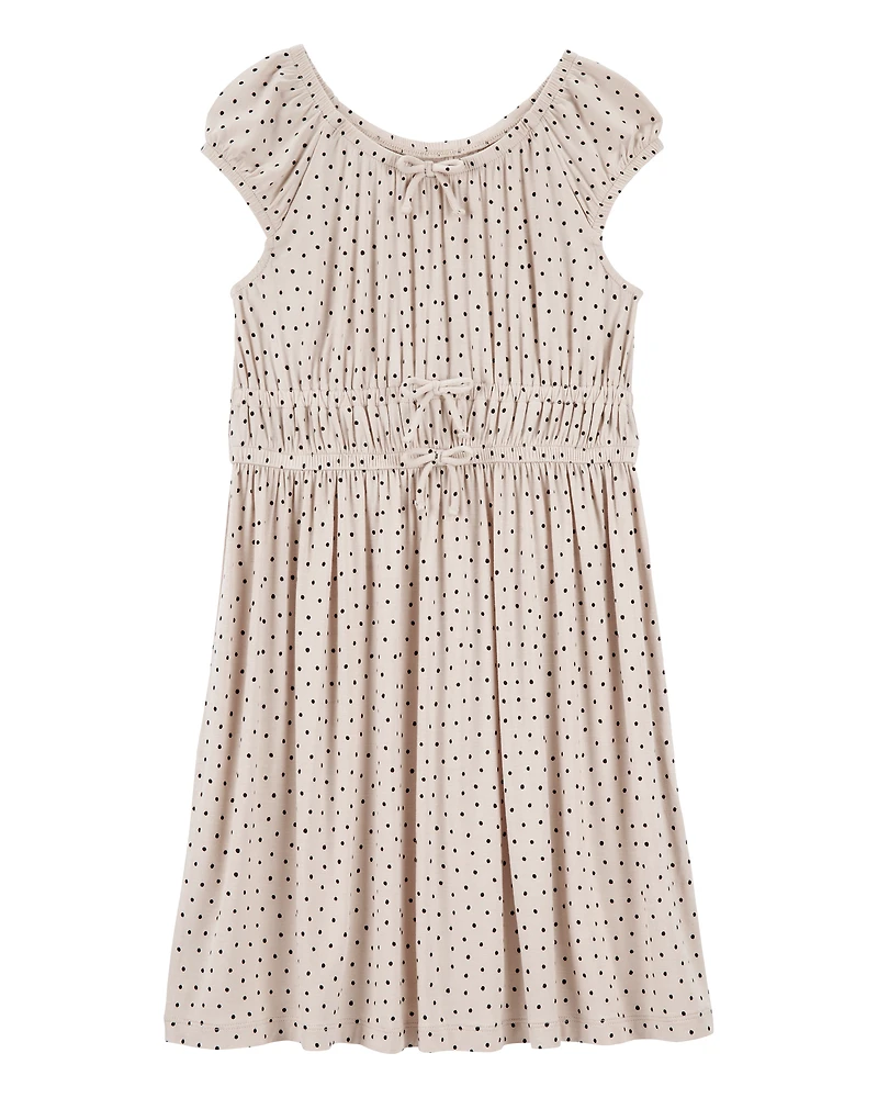 Kid Polka Dot Short-Sleeve Dress - Tan