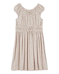 Kid Polka Dot Short-Sleeve Dress - Tan