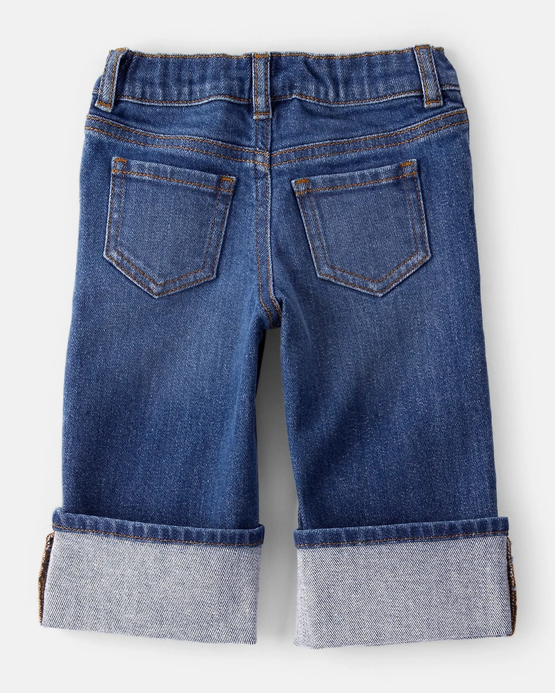 Baby Girl Denim Wide-Leg Cuff Jeans - Blue