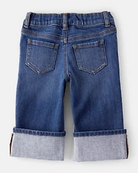 Baby Girl Denim Wide-Leg Cuff Jeans - Blue