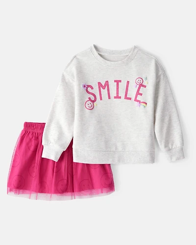 Toddler Girl Smile Long-Sleeve Top & Tulle Skirt Set - Grey/Pink