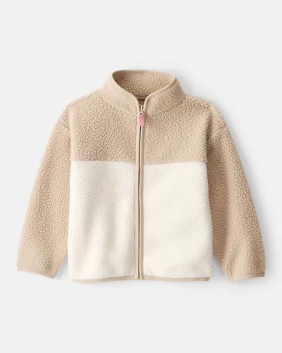 Toddler Girl Color Block Zip-Up Jacket - Brown