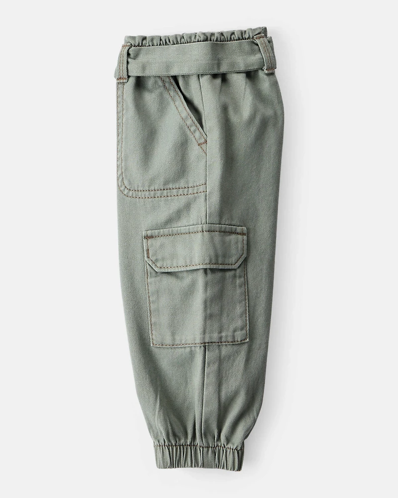 Baby Girl Cotton Cargo Joggers - Green
