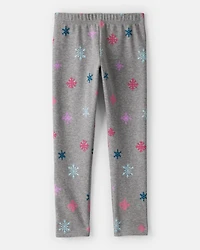 Girls Snowflake Pull-On Stretch Cozy Leggings - Grey