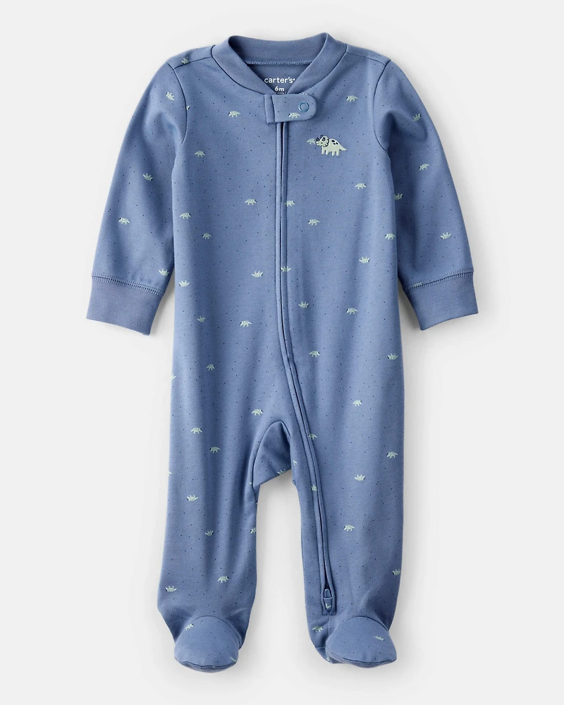 Baby Boy Dino Print 100% Cotton Long-Sleeve Sleep & Play - Navy Blue