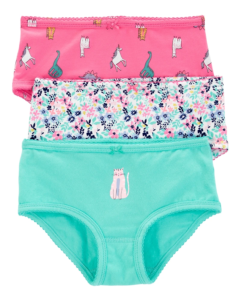 3-Pack Cat Print Brief Stretch Cotton Underwear