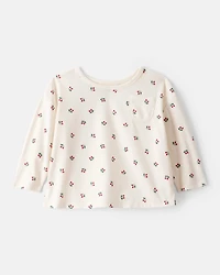 Baby Girl Holly Berry Print Cotton Long-Sleeve Top - Cream