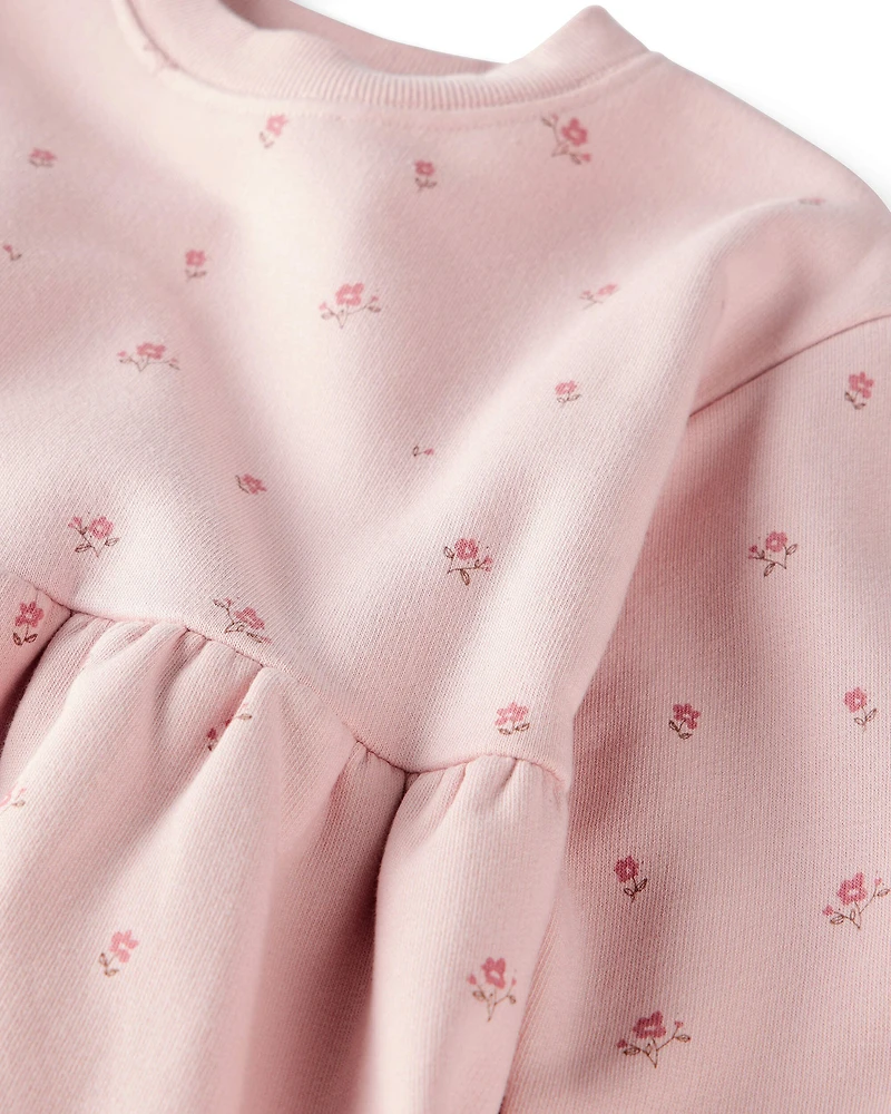 Toddler Girl French Terry Dress Made with Organic Cotton in Blush Petals Print