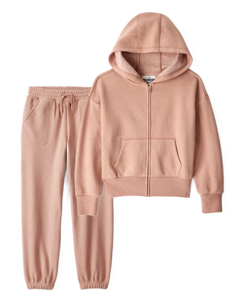 Girls 2-Piece DayDream Fleece Fleece Hooded Jacket & Joggers Set - Brown