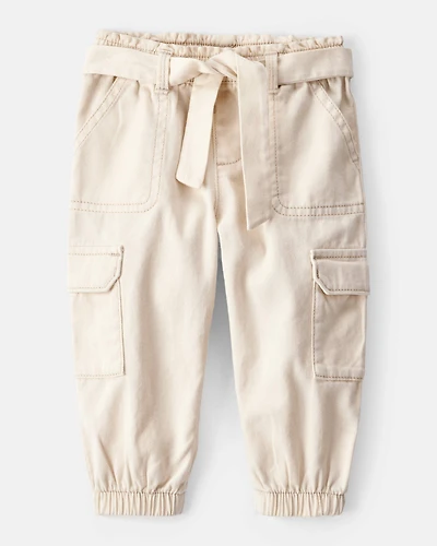 Baby Girl Cotton Cargo Joggers - Ivory