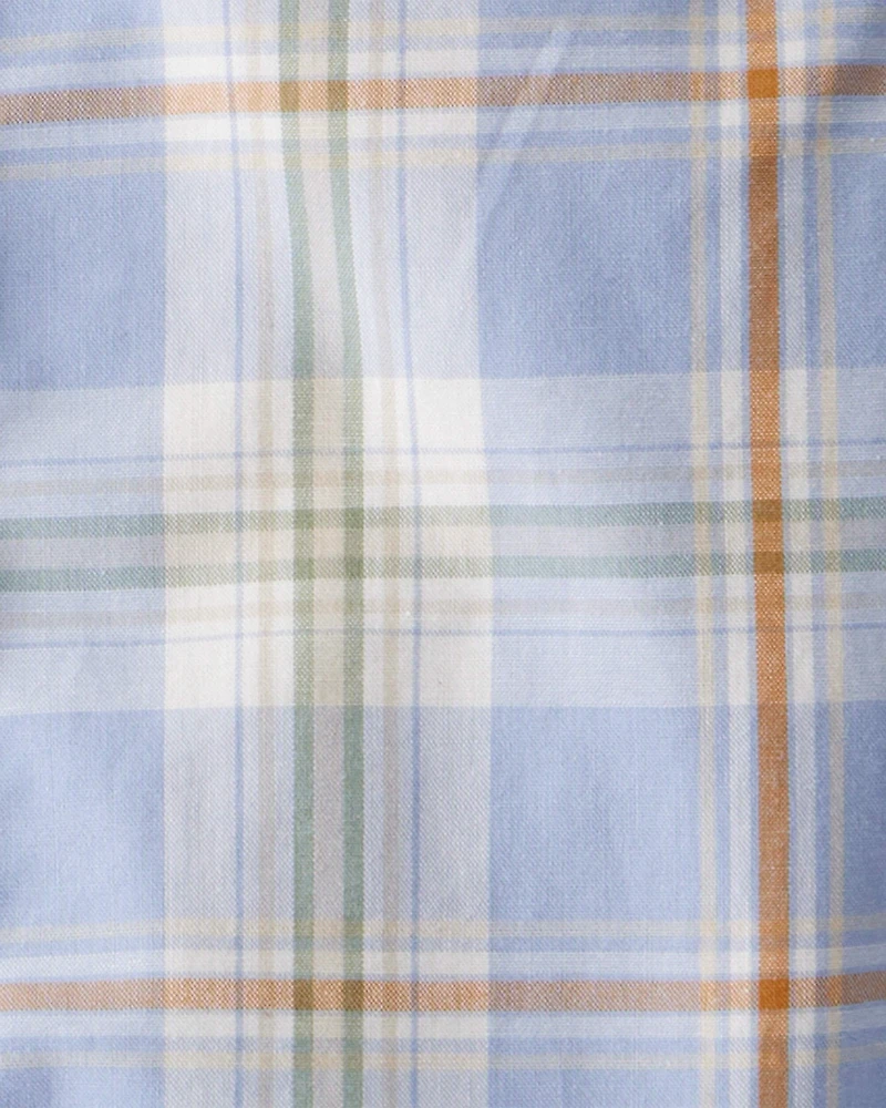 Baby Poplin Plaid Button-Front Long-Sleeve Bodysuit