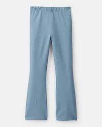 Girls Solid Cotton Flare Stretch Leggings - Blue
