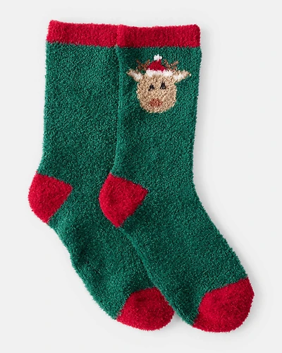 Kid Reindeer Cozy Socks - Green