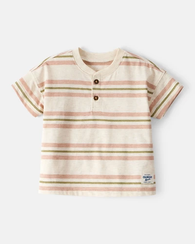 Baby Boy Striped Short-Sleeve Henley Tee - Tan